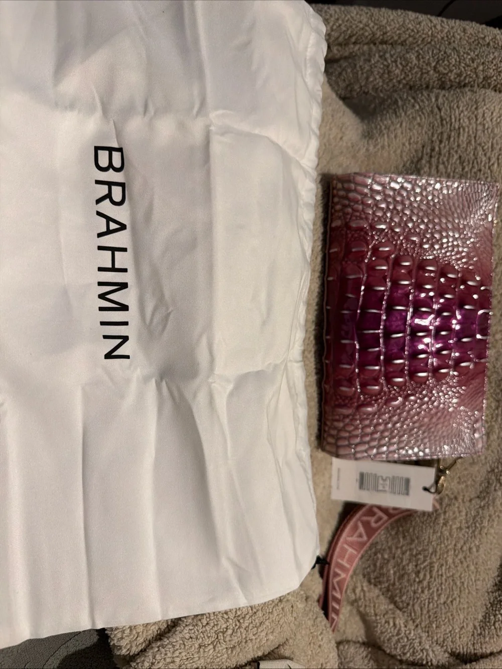 Brahmin Ombre Pink Croc-Embossed Wristlet